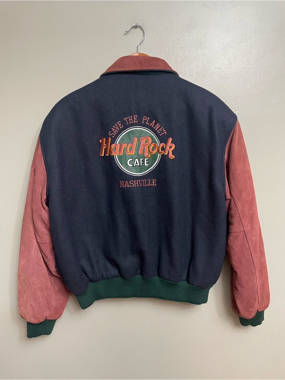 Hard Rock Cafe Vtg Nashville Suede Wool Varsity BomberJacket Men medium